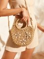 SHEIN VCAY Shell Decor Straw Crossbody Bag