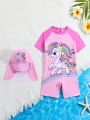 Baby Girl's Unicorn Printed One-Piece Swimsuit (With Hat)