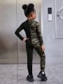 SHEIN Young Girl Camo Print Mock Neck Unitard Jumpsuit