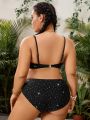 SHEIN Swim Vcay Plus Size Shiny Black Swimwear Set, Two Piece Separates