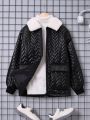 SHEIN Tween Boy 1pc Borg Collar Flap Pocket Winter Coat