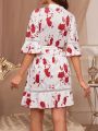 Women's Floral Print Wrap Design Robe For Sleepwear