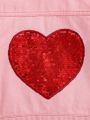 SHEIN Young Girl Heart Sequin Insert Flap Detail Denim Jacket