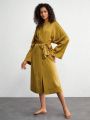 Solid Color Loose Belted Homewear Robe