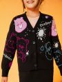 SHEIN X Care Bears Tween Girl Cartoon & Letter Pattern Cardigan