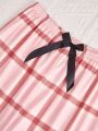 Plaid Pajama Pants With Bow Decoration