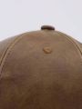1pc Ladies' Vintage Style Distressed Solid Color Leather Duckbill Beret Cap For Daily, Streetwear, Travel, All Seasons