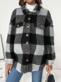 SHEIN Maternity Buffalo Plaid Print Drop Shoulder Teddy Coat