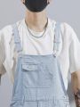 Manfinity Hypemode 1pc Men's Adjustable Straps Denim Overalls With Slanted Pockets
