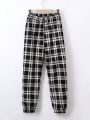 SHEIN Plaid Print Side Slant Pocket Pants