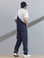 Manfinity Hypemode 1pc Men's Denim Overalls Jumpsuit With Adjustable Shoulder Strap & Slanted Pocket
