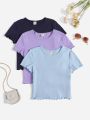 SHEIN Girls 3 Pack Lettuce Trim Tee