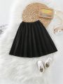 SHEIN Kids Y2Kool Tween Girls Black Pleated Knitted Skirt