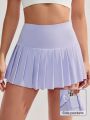 Daily&Casual Solid Color Wide Waistband Pleated Athletic Skirt