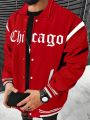 Extended Sizes Men's Long Sleeve Letter Print Sports Jacket