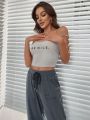 Letter Graphic Cami Top & Knot Front Pants Lounge Set