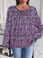 Plus Size Women'S Long Sleeve Top With Small Floral Pattern
