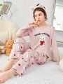 SHEIN 2pcs Teen Girls' Letter & Little Bear Pattern T-shirt And Pants Homewear