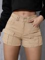 SHEIN Teen Girl Comfortable Soft Cargo Style Multi-Pocket Casual Fashion Denim Shorts