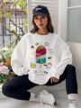 SHEIN Qutie Cartoon & Slogan Graphic Drop Shoulder Sweatshirt