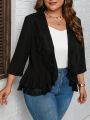 SHEIN CURVE+ Plus Size Women'S Lace Hem Blazer With Ruffle Trim