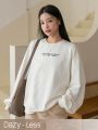 Dazy-Less Women's Slogan Printed Round Neck Drop Shoulder Sweatshirt