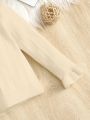 SHEIN Infant Girls' Long-sleeve Stand Collar Pullover Sweater With Cute Ruffled Trim