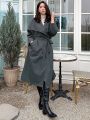 Dazy Star Waterfall Collar Belted Trench Coat With Side Pockets