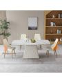 Montary 7 Piece Dining Room Set, Modern Dining Table and Chairs Set, Sintered Stone Dining Table Set for 6, White Marble Dining Table with 6 Orange Chairs for Kitchen, Dining Room
