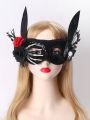 1pc Black Gothic Style Lace Mask With Sparkly Sequins, Ghost Hand, Butterfly, Ghost Head, Red Rose, Black Onion Powder, Bunny Ears, Eye Decoration For Women's Halloween Party/festival Wear