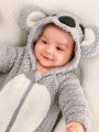 SHEIN Baby Boy Colorblock 3D Ear Design Hooded Plush Sleep Jumpsuit