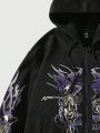 ROMWE Grunge Punk Men's Letter Skull Printed Zip Up Hoodie