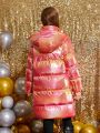 SHEIN Kids SPRTY Tween Girl Holographic Slant Pocket Hooded Puffer Coat
