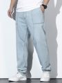 Extended Sizes Men's Plus Size Denim Pants With Slanted Pockets