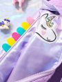 Young Girl Unicorn Patched Teddy Lined Holographic Hooded Coat