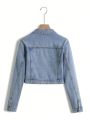 Teen Girls' Casual Basic Short Denim Biker Jacket For Daily Wear