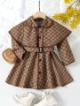 Young Girl Allover Print Contrast Binding Peter-pan Collar Belted Trench Coat