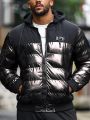 Manfinity Men Two Tone Letter Graphic Drawstring Hooded Puffer Coat
