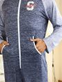 Men's Hooded Letter Print Jumpsuit Lounge Wear
