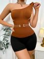 Women'S Single Shoulder Ribbed Shapewear Top
