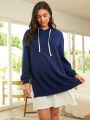 SHEIN Maternity Drop Shoulder Drawstring 2 In 1 Hoodie Dress