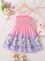 SHEIN Kids QTFun Girls' Toddler Summer Unicorn & Star Pattern Ombre Print Spaghetti Strap Dress