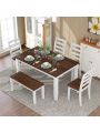 Nestfair Rustic Style 6-Piece Dining Table Set with 4 Upholstered Chairs and Bench