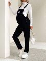 SHEIN Maternity Overalls With Text Pattern