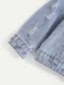 SHEIN Baby Boy Bleach Wash Ripped Flap Pocket Denim Jacket