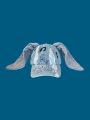 1pc Rabbit Ear Design Denim Baseball Cap With Washed Graffiti, Streetwear Trendy Distressed Hat For Dancing, Hong Kong Style
