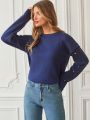 SHEIN Frenchy Casual Pullover Sweater With Metal Button Embellished Sleeves