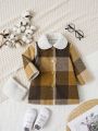 Baby Girl Plaid Print Borg Collar Overcoat