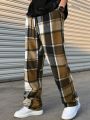 Manfinity Hypemode Men's Plaid Drawstring Waist Slant Pocket Straight Pants