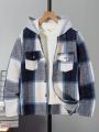 Tween Boy Plaid Print Flap Pocket Hooded Coat Without Tee